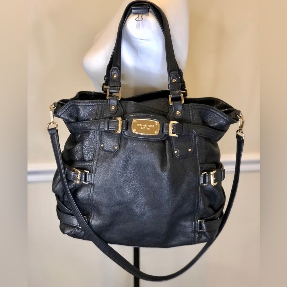 MICHAEL KORS Gansevoort Black Tumbled Leather Shoulder Bag Crossbody Tote